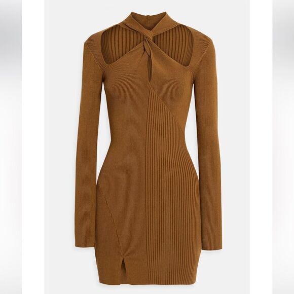 NEW Nicholas Braulia Long Sleeve Neck Twist Mini Sweater Dress Cigar Size Medium